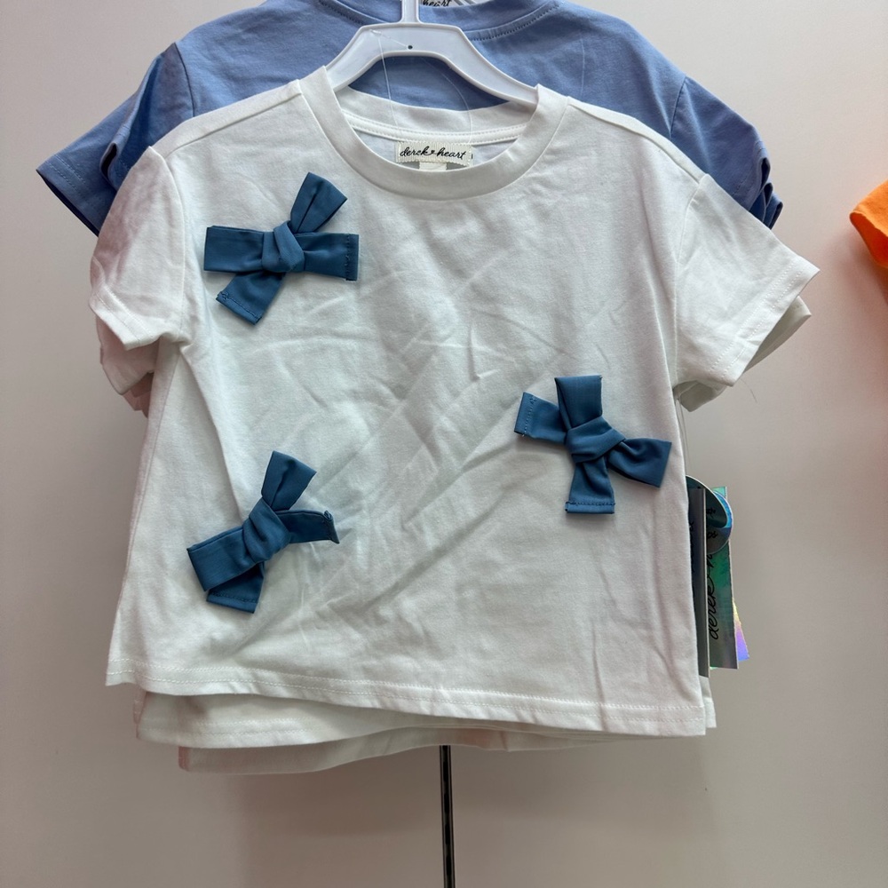 Kids White T-Shirt with Blue Bows